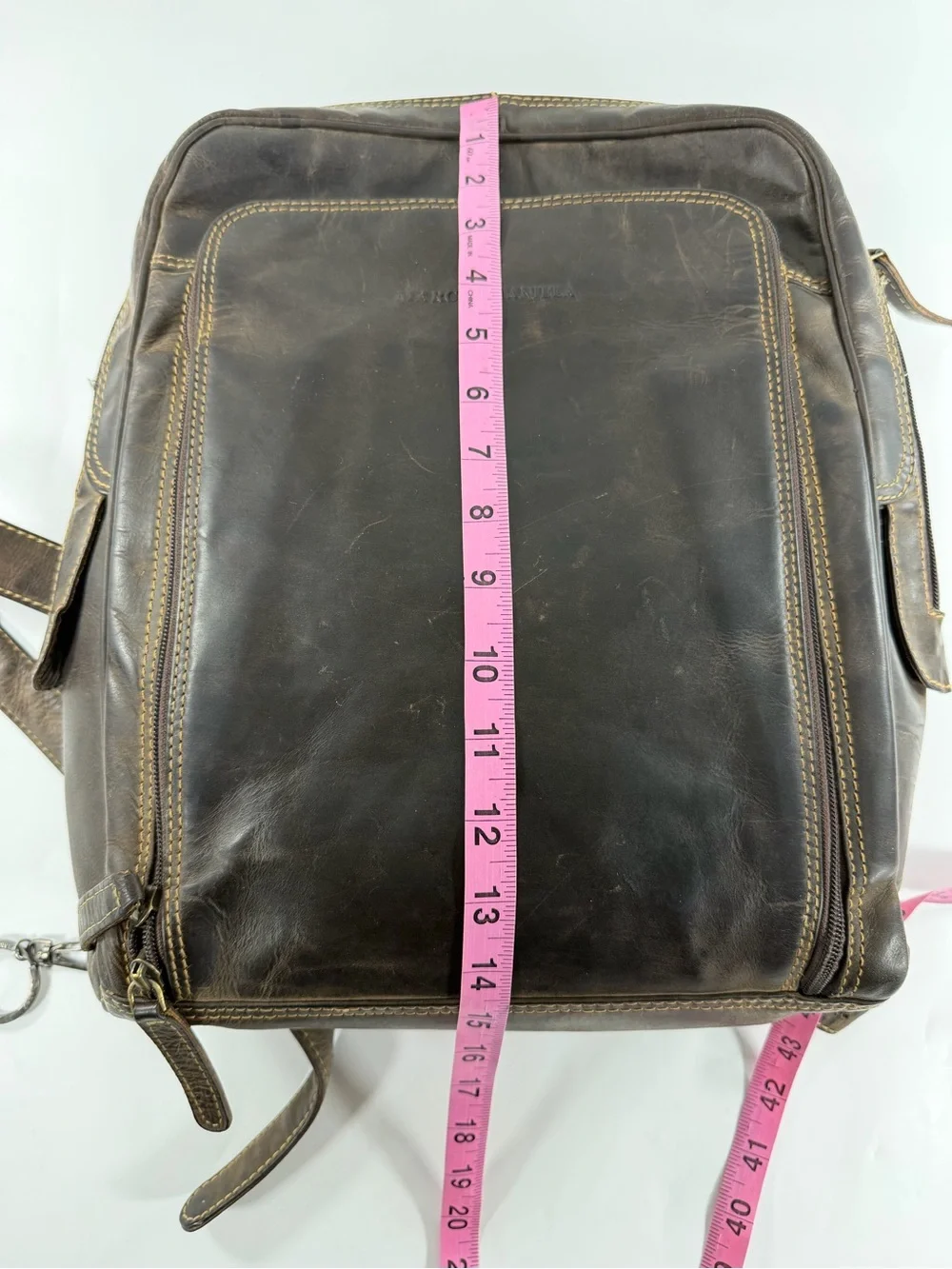 Vintage Distressed Leather Backpack Marco Daniela Brown Laptop Travel Bag
